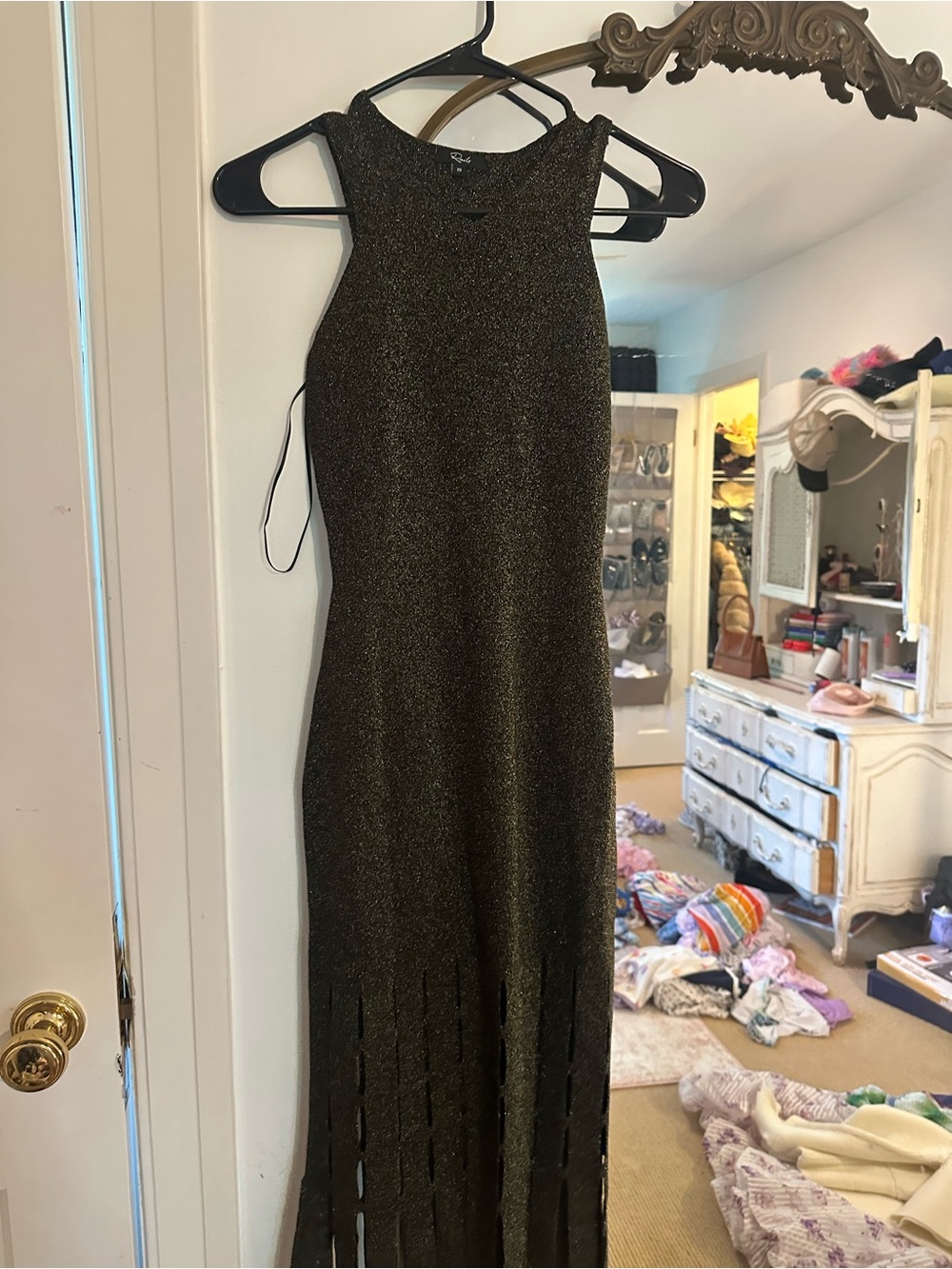 Rails Metallic Black Maxi Dress with Fringe Hem